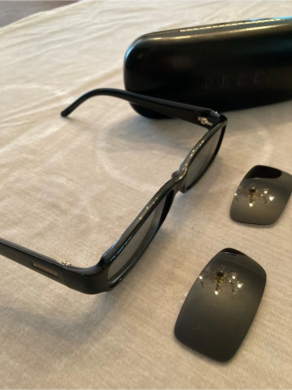 Gucci Black Rectangular Sunglasses with Extra Dark Replacement Lenses